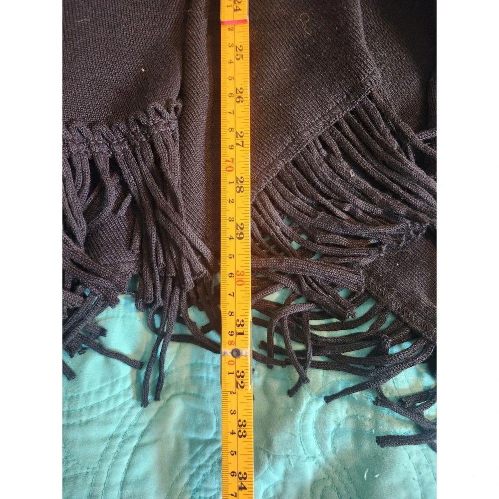 Coldwater Creek Black Ribbed Knit‎ Fringe Open Front Poncho Wrap One Size